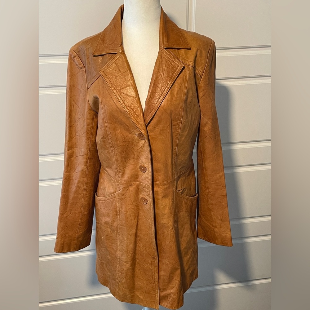 John Carlisle Caramel Leather Vintage Leather Blazer/Jacket Size M